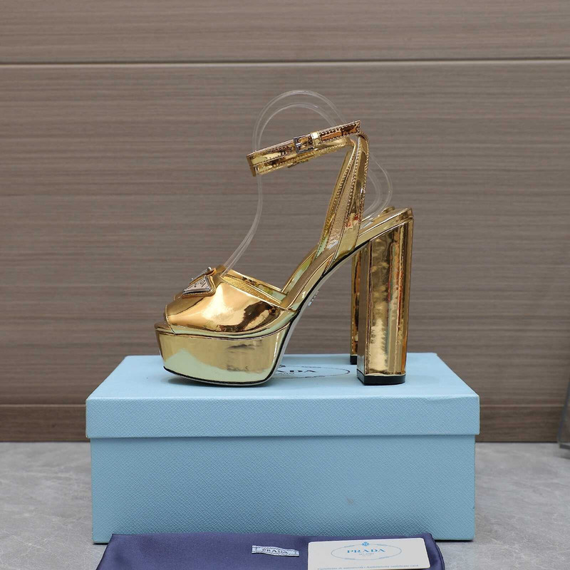 Pra*a metallic leather platform sandals heels gold