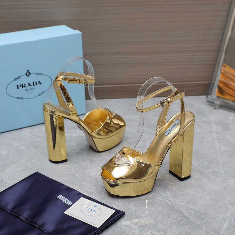 Pra*a metallic leather platform sandals heels gold