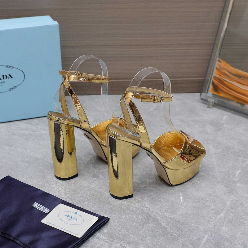 Pra*a metallic leather platform sandals heels gold