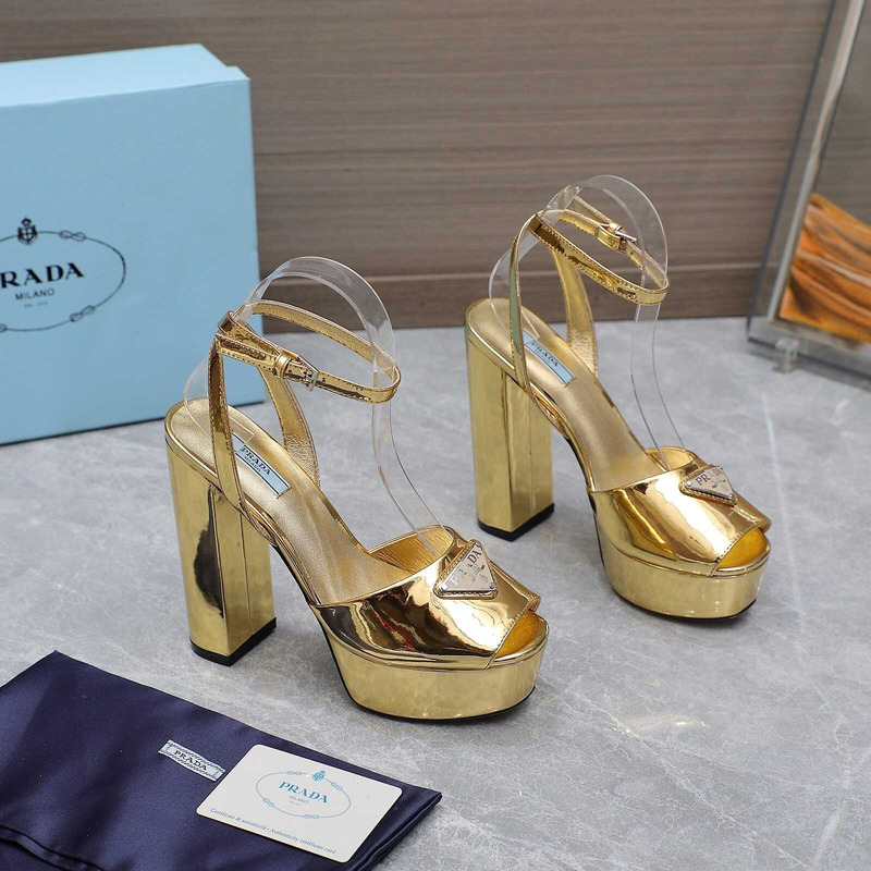 Pra*a metallic leather platform sandals heels gold