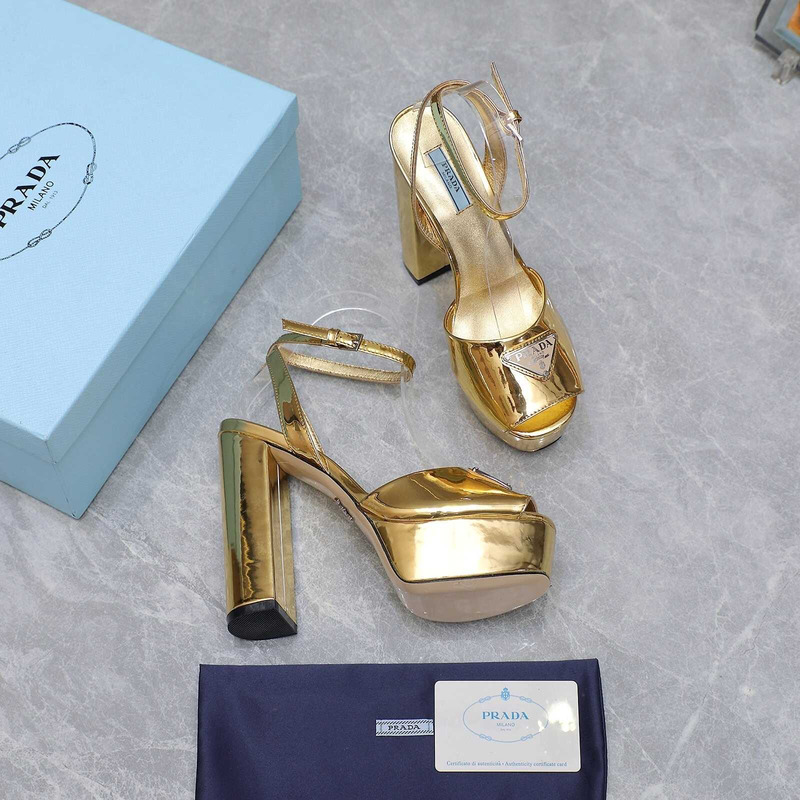 Pra*a metallic leather platform sandals heels gold