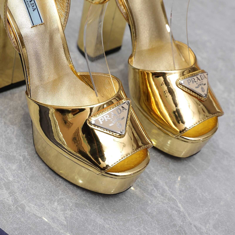 Pra*a metallic leather platform sandals heels gold