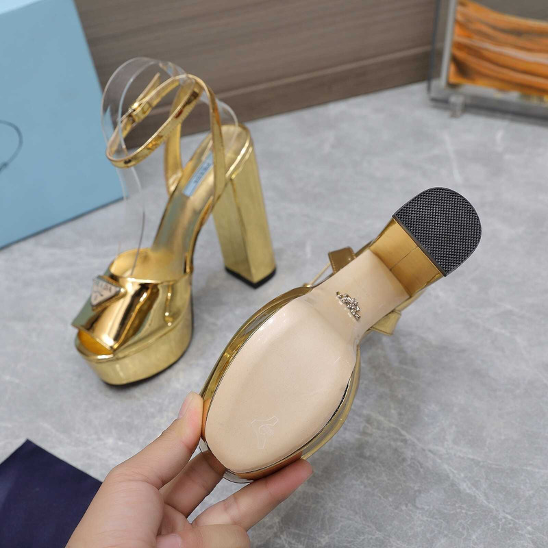 Pra*a metallic leather platform sandals heels gold