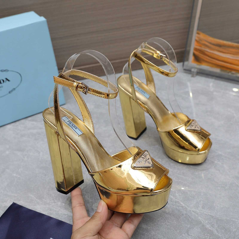 Pra*a metallic leather platform sandals heels gold