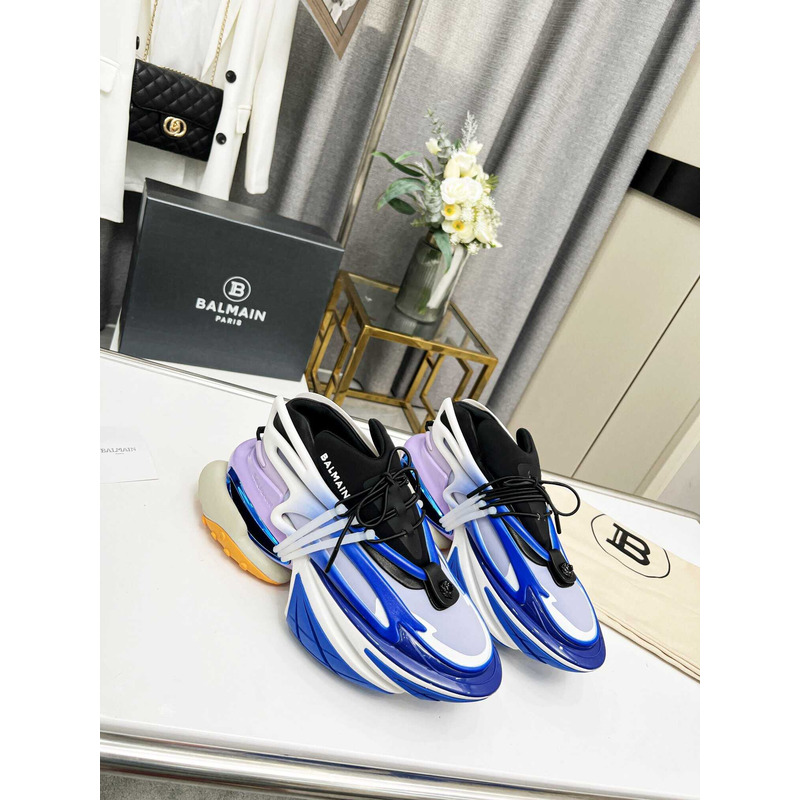 Balmain Unicorn Low Top Trainers Neoprene And Leather Purple Blue