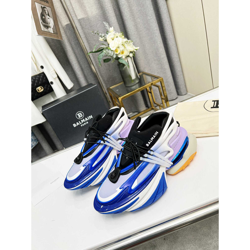 Balmain Unicorn Low Top Trainers Neoprene And Leather Purple Blue