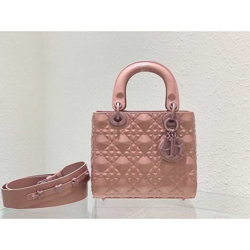 D*or small lady D*or my abacD*or calfskin diamond cannage bag rose pink