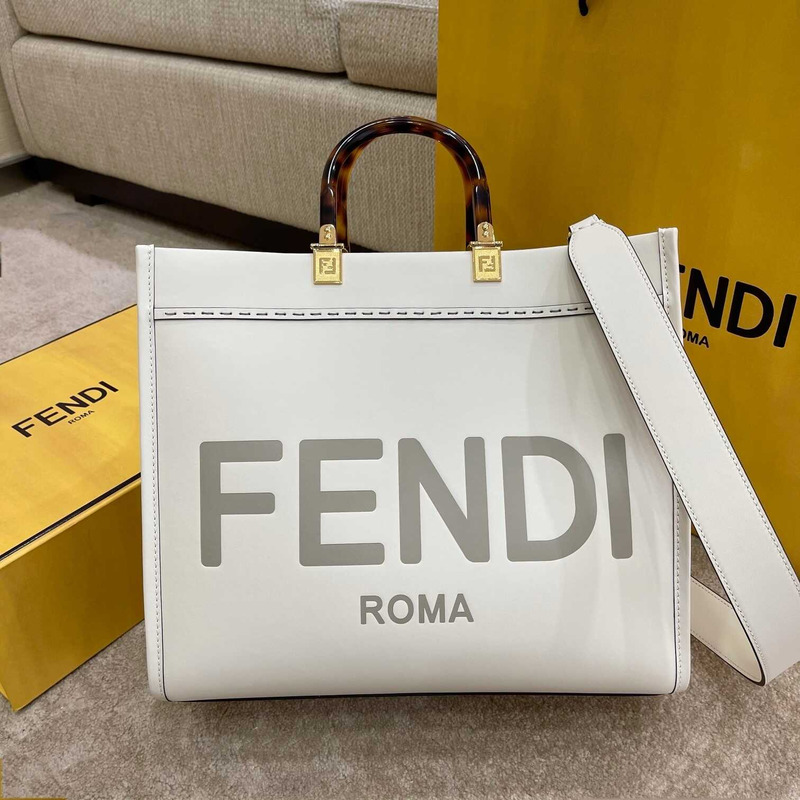 F**di sunshine medium white leather shopper