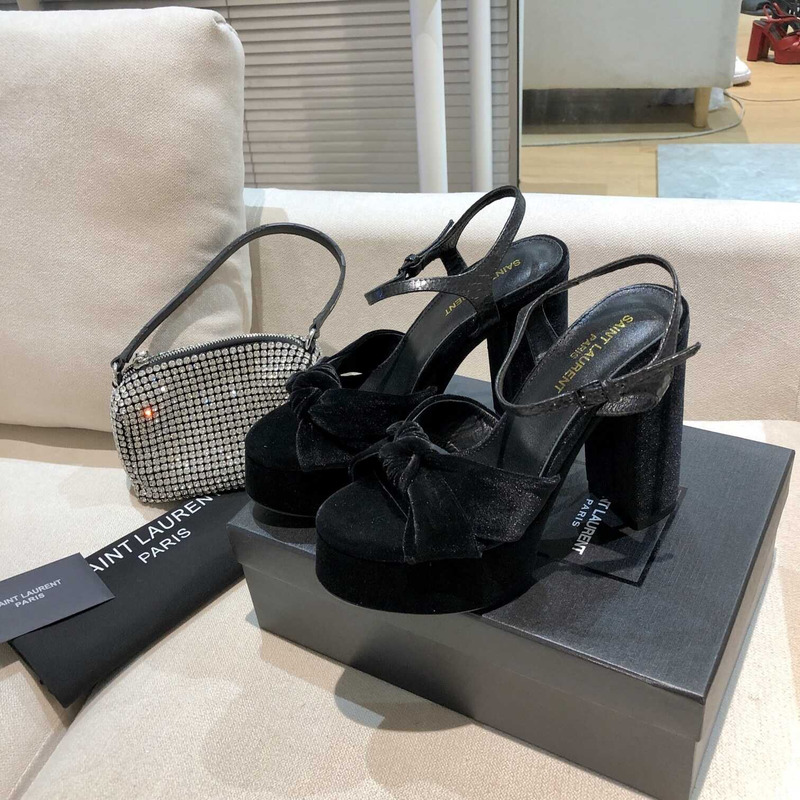 Saint Laurent Black Bianca Suede Platform Sandals