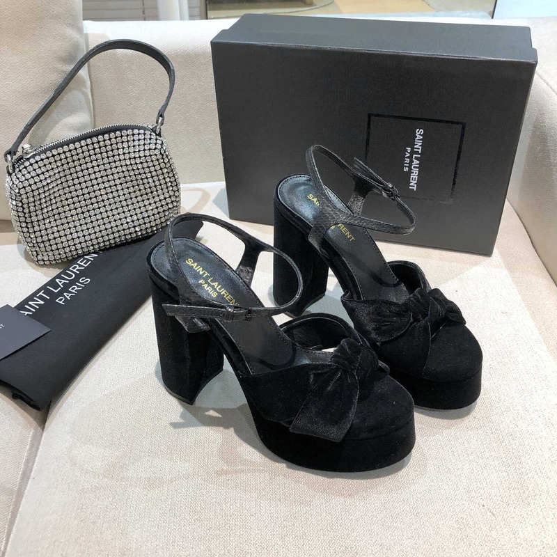 Saint Laurent Black Bianca Suede Platform Sandals