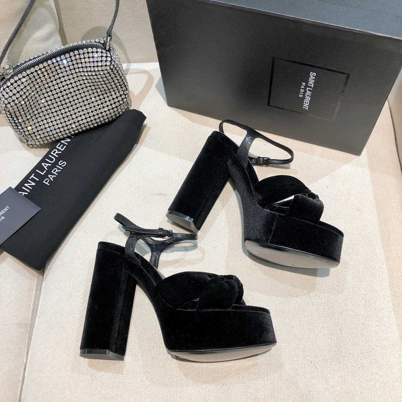 Saint Laurent Black Bianca Suede Platform Sandals