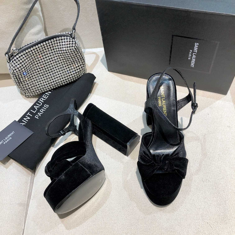 Saint Laurent Black Bianca Suede Platform Sandals