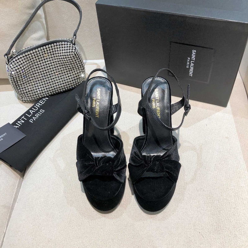 Saint Laurent Black Bianca Suede Platform Sandals