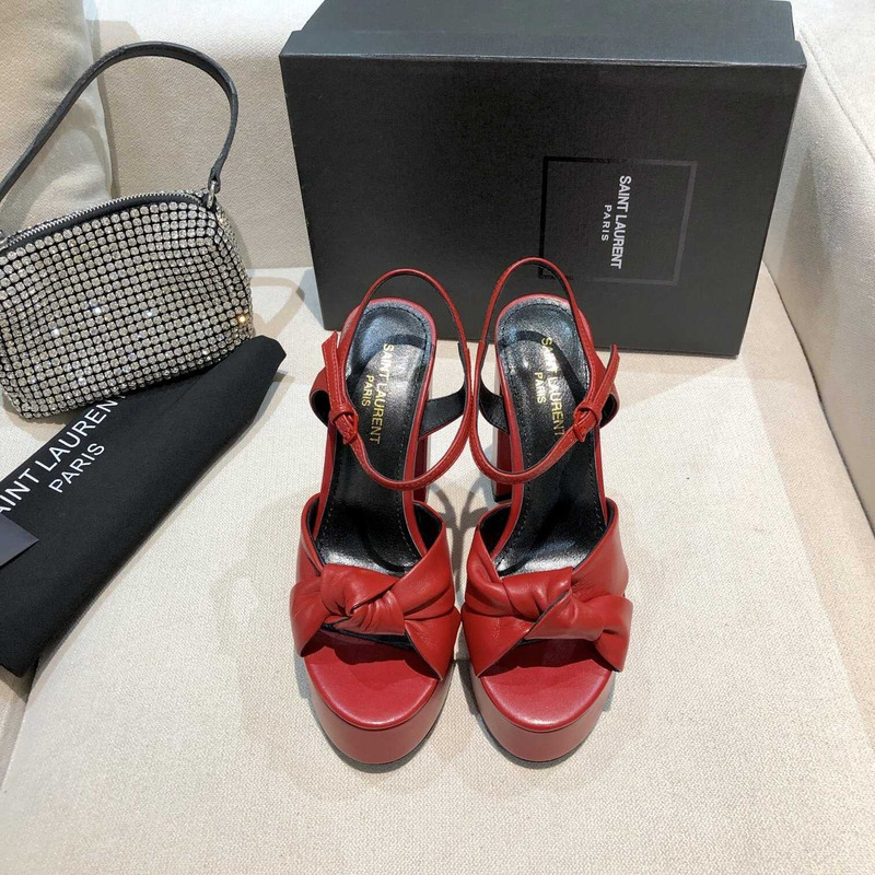 Saint Laurent Red Bianca Suede Platform Sandals