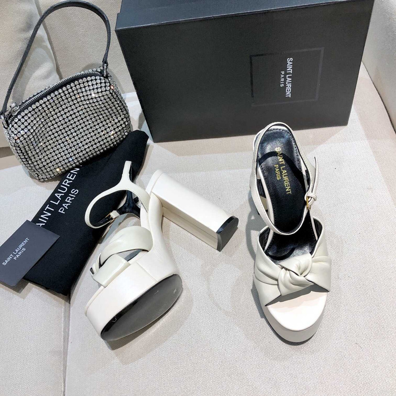 Saint Laurent White Bianca Suede Platform Sandals