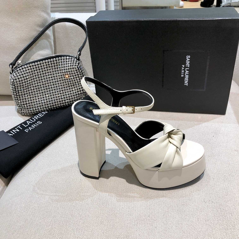 Saint Laurent White Bianca Suede Platform Sandals