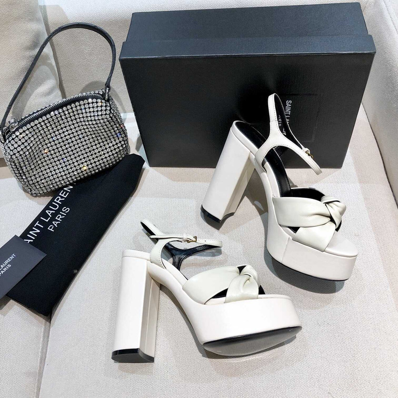 Saint Laurent White Bianca Suede Platform Sandals