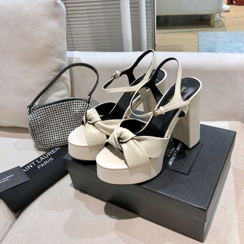 Saint Laurent White Bianca Suede Platform Sandals