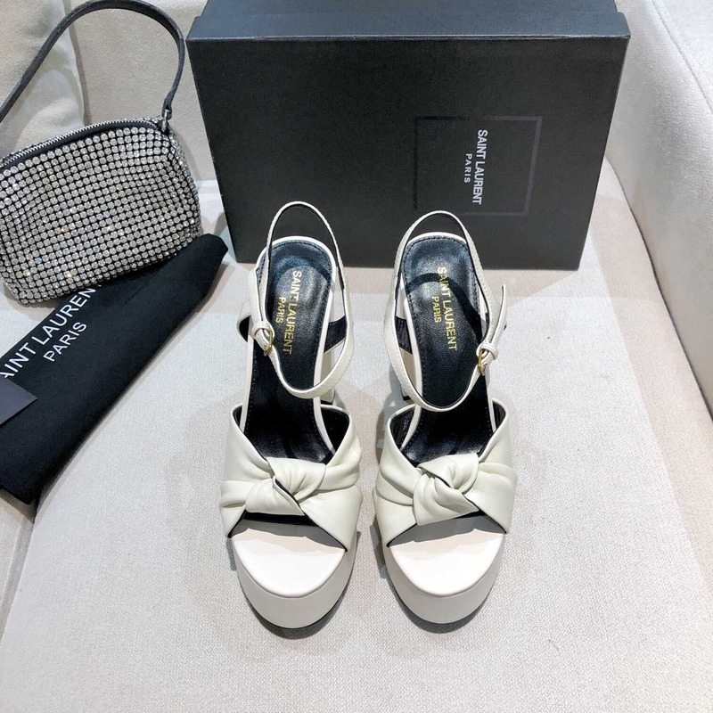 Saint Laurent White Bianca Suede Platform Sandals