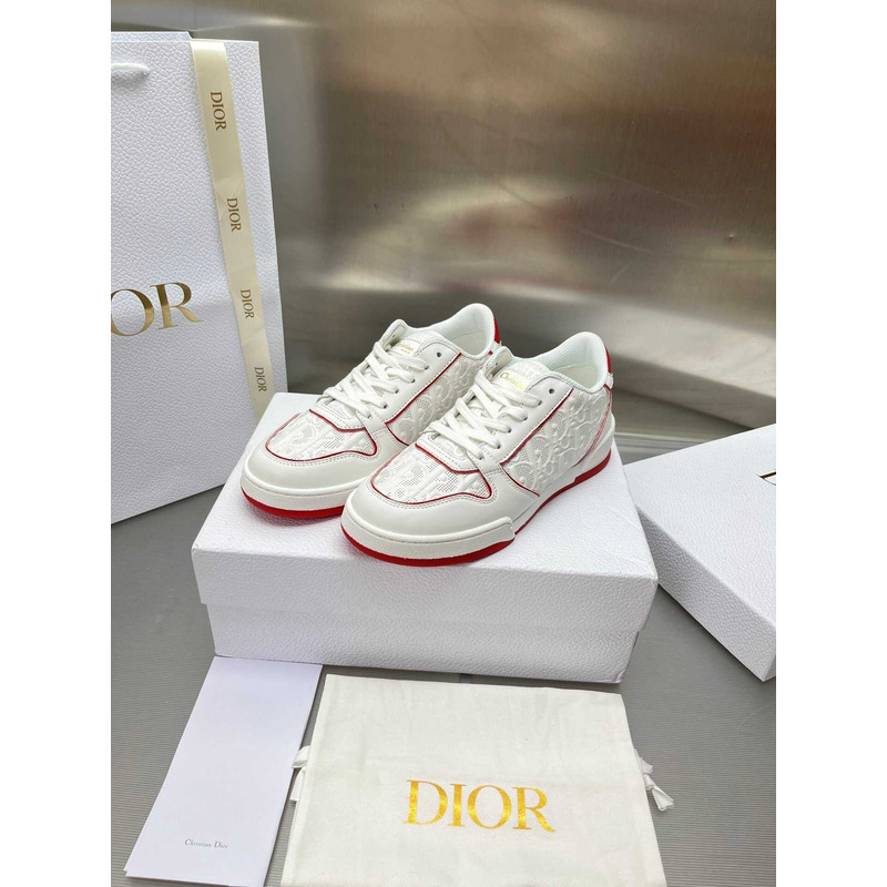 D*or red and nude oblique perforated calfskin sneakers