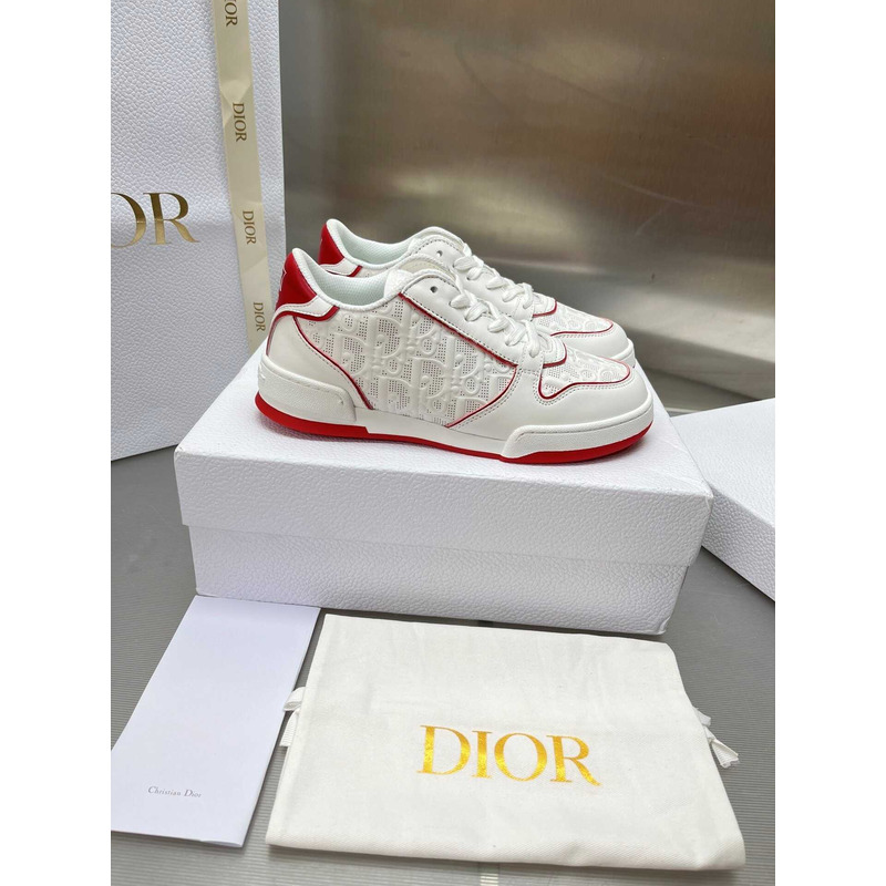 D*or red and nude oblique perforated calfskin sneakers