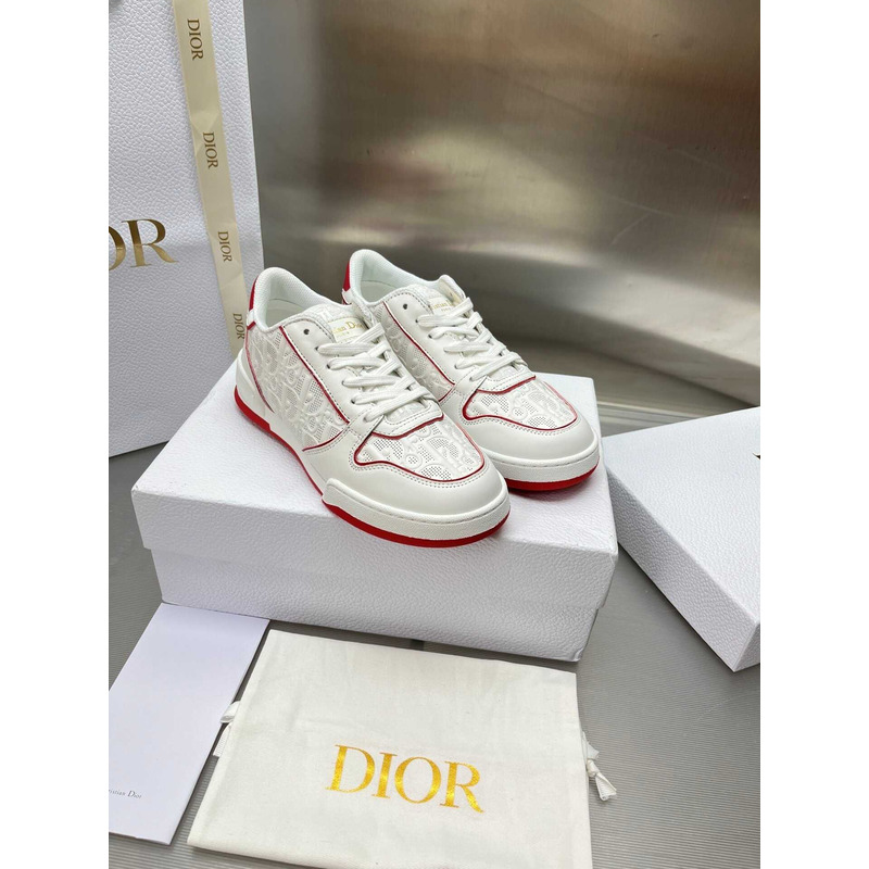 D*or red and nude oblique perforated calfskin sneakers