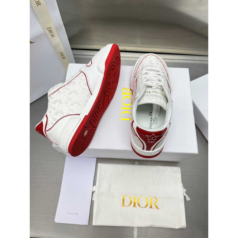 D*or red and nude oblique perforated calfskin sneakers