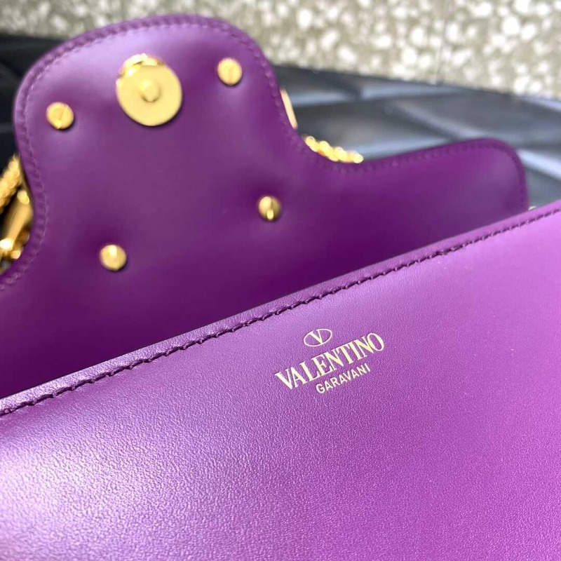 Valentino Garavani VLogo Leather Shoulder Bag Purple