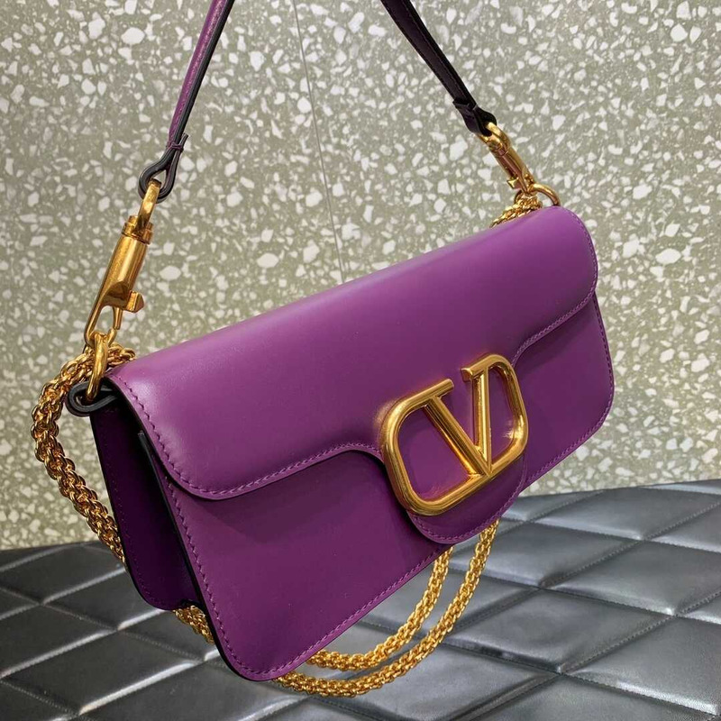 Valentino Garavani VLogo Leather Shoulder Bag Purple