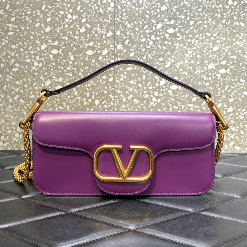 Valentino Garavani VLogo Leather Shoulder Bag Purple