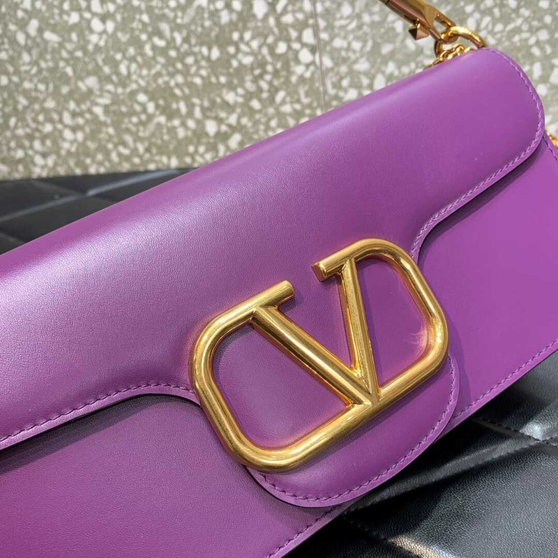 Valentino Garavani VLogo Leather Shoulder Bag Purple