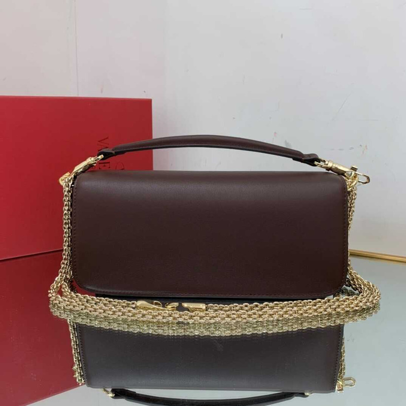 Valentino Garavani VLogo Leather Shoulder Bag Coffee