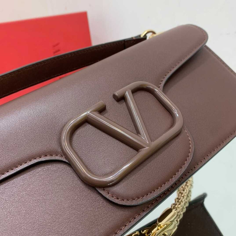 Valentino Garavani VLogo Leather Shoulder Bag Coffee