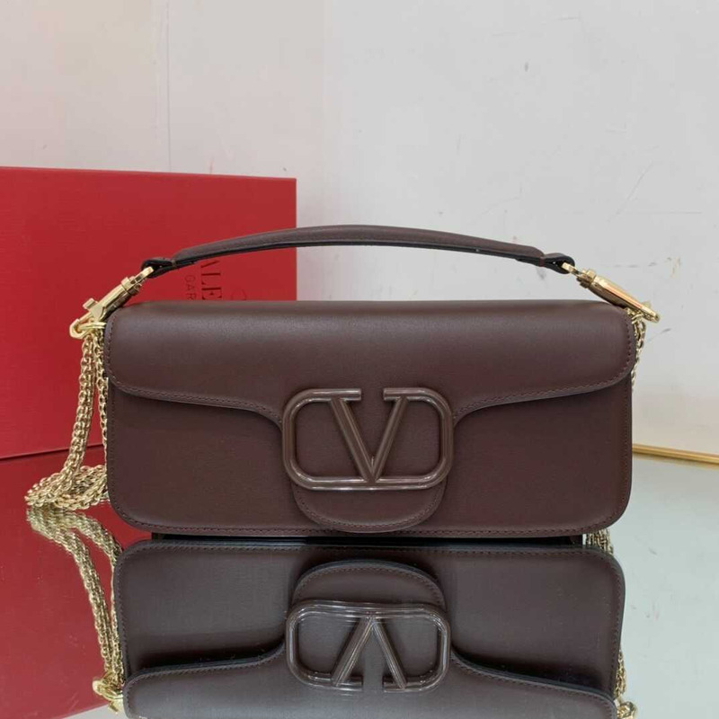 Valentino Garavani VLogo Leather Shoulder Bag Coffee