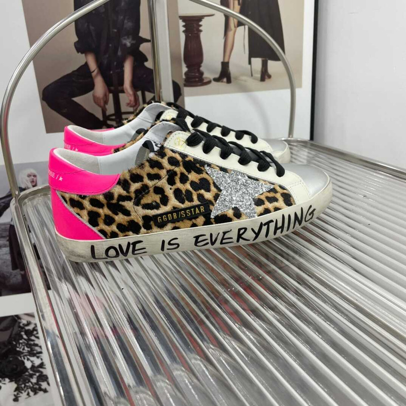 Golden Goose Deluxe Brand Women\''s Super-star Leopard Print Calf Hair Glitter Grafitti Sneaker