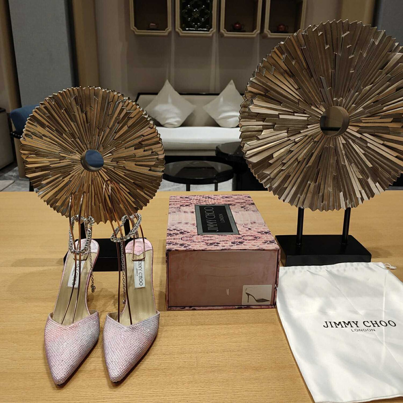 Jimmy Choo Saeda 100 Glitter Plexi & Leather Pump Pink