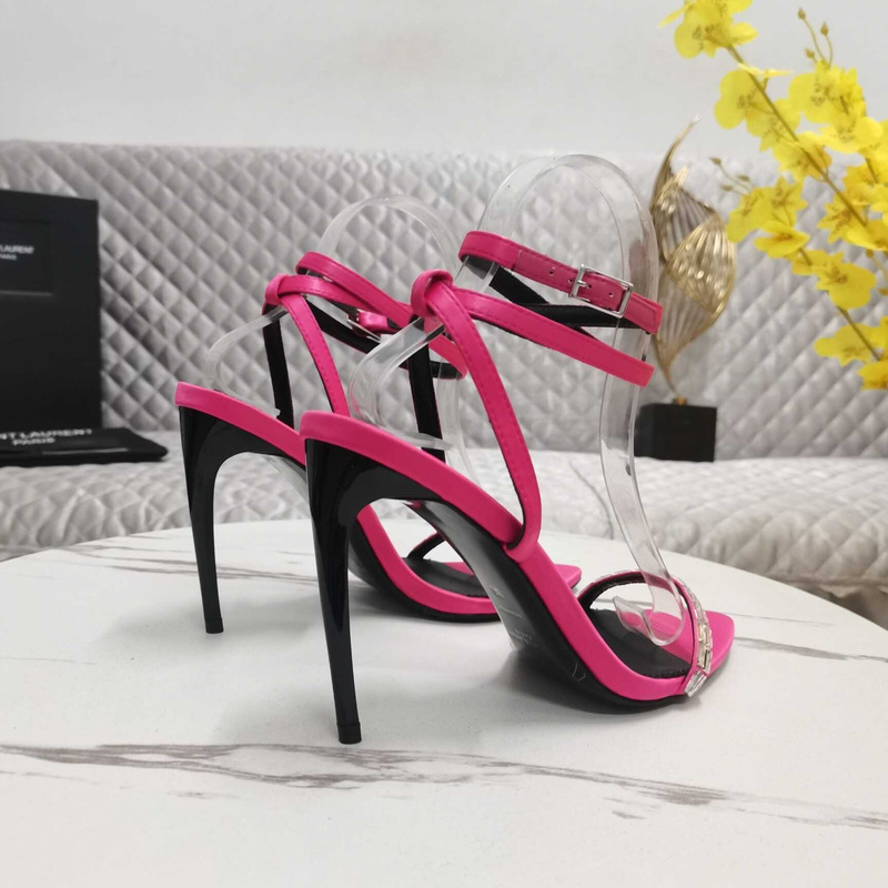 Saint Laurent New Nuit Silk Crystal Stiletto Sandals Rose Red