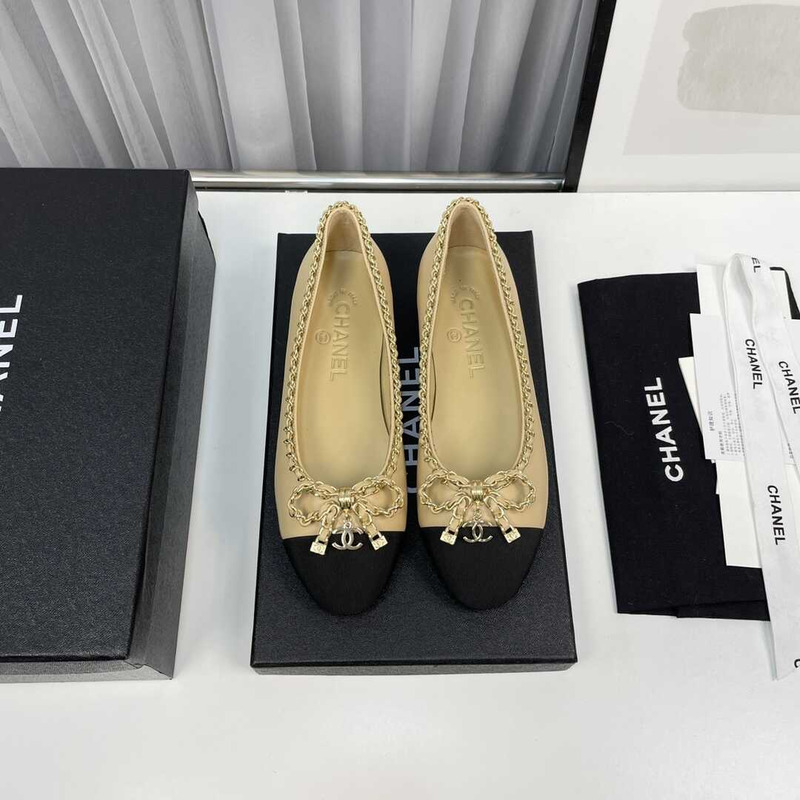 Ch*el ballerina flats black and beige