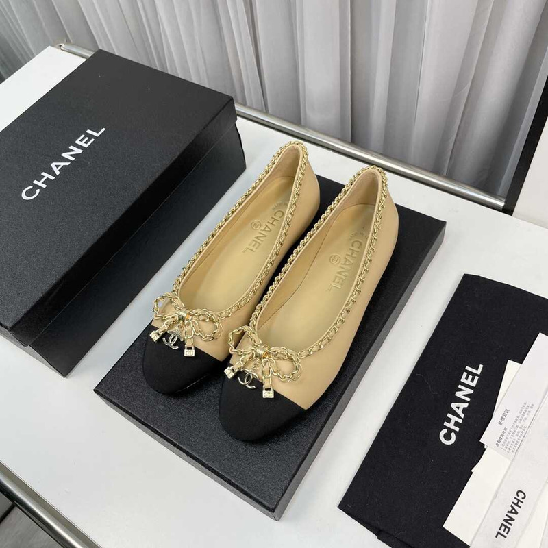 Ch*el ballerina flats black and beige