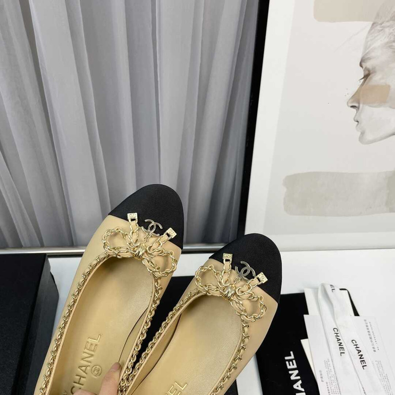 Ch*el ballerina flats black and beige