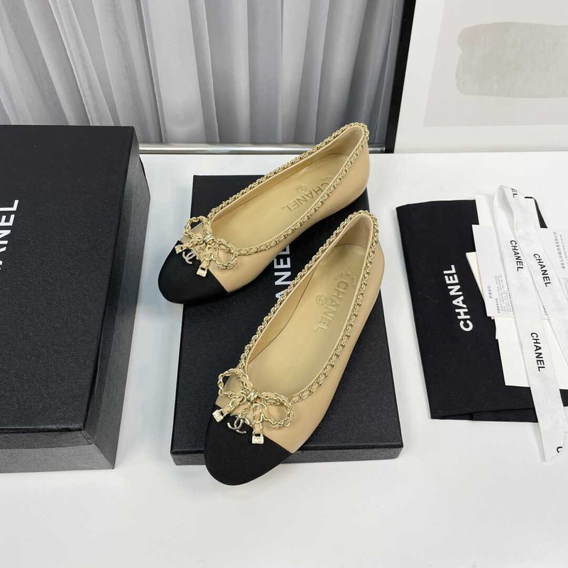 Ch*el ballerina flats black and beige