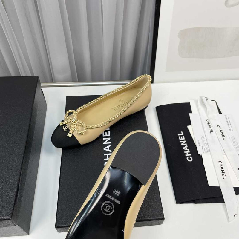 Ch*el ballerina flats black and beige