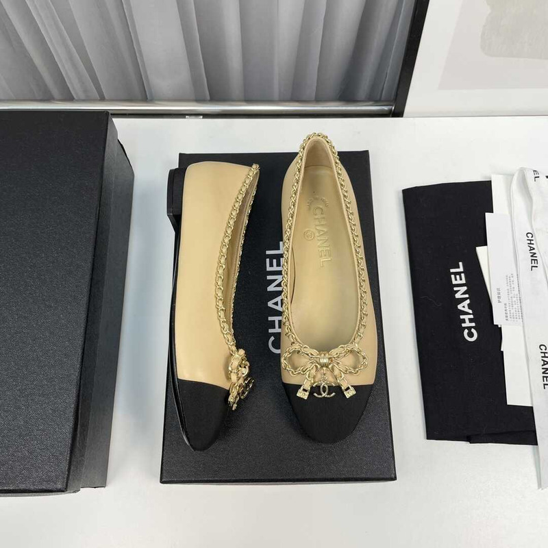 Ch*el ballerina flats black and beige