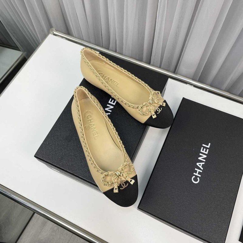 Ch*el ballerina flats black and beige