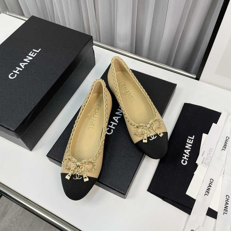 Ch*el ballerina flats black and beige