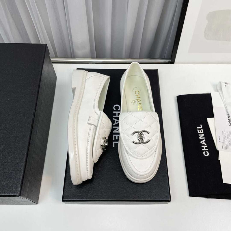 Ch*el quilted tab loafers leather white