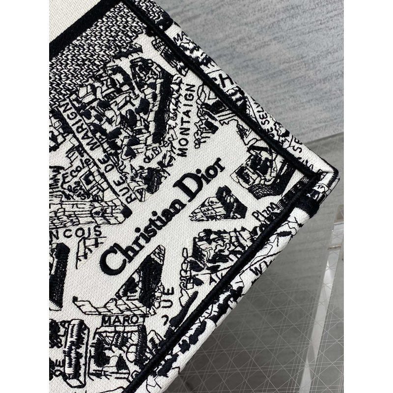 D*or book tote large plan de paris embroidery white and black