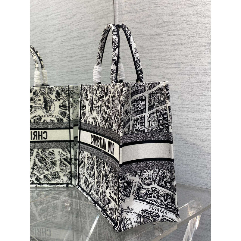 D*or book tote large plan de paris embroidery white and black