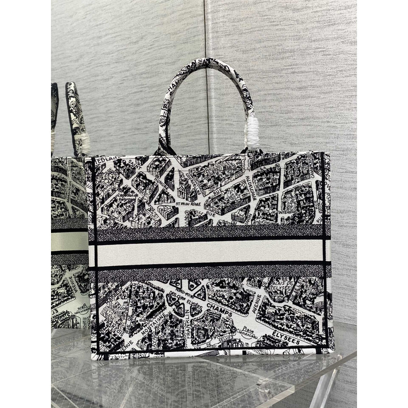 D*or book tote large plan de paris embroidery white and black