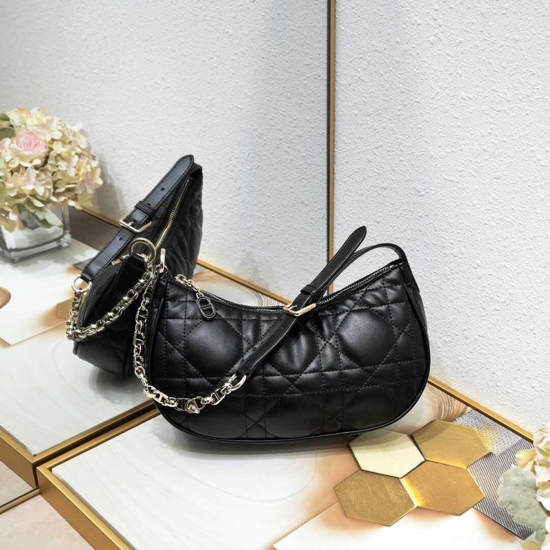 D*or soft leather quilted hobo bag black